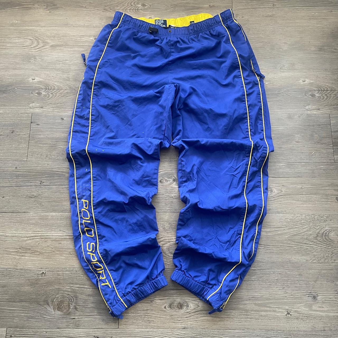 Vintage Polo Sport pinstripe sweat pants w/ graphic... - Depop