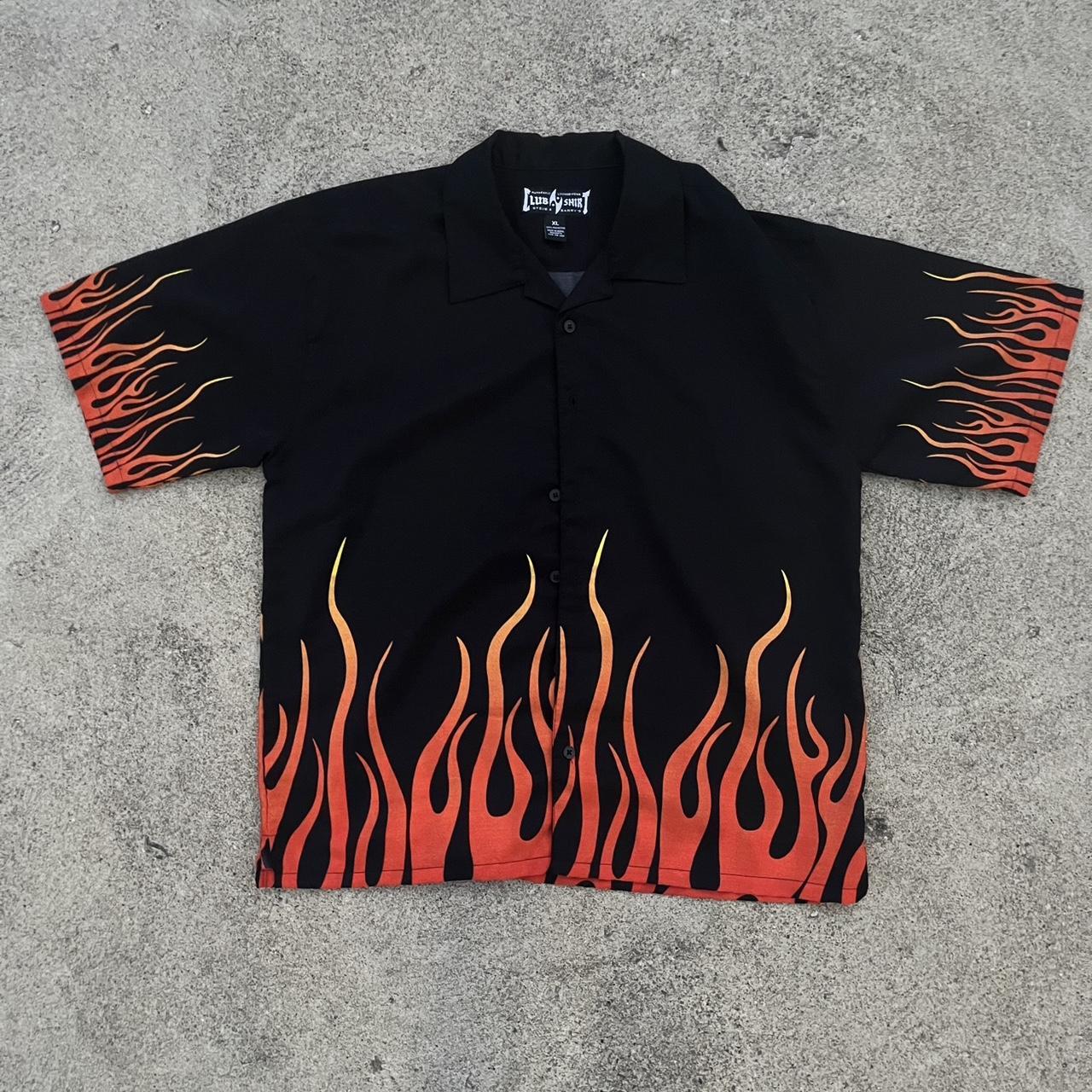 Y2k Guy Fieri Flame All over print Button Up... - Depop