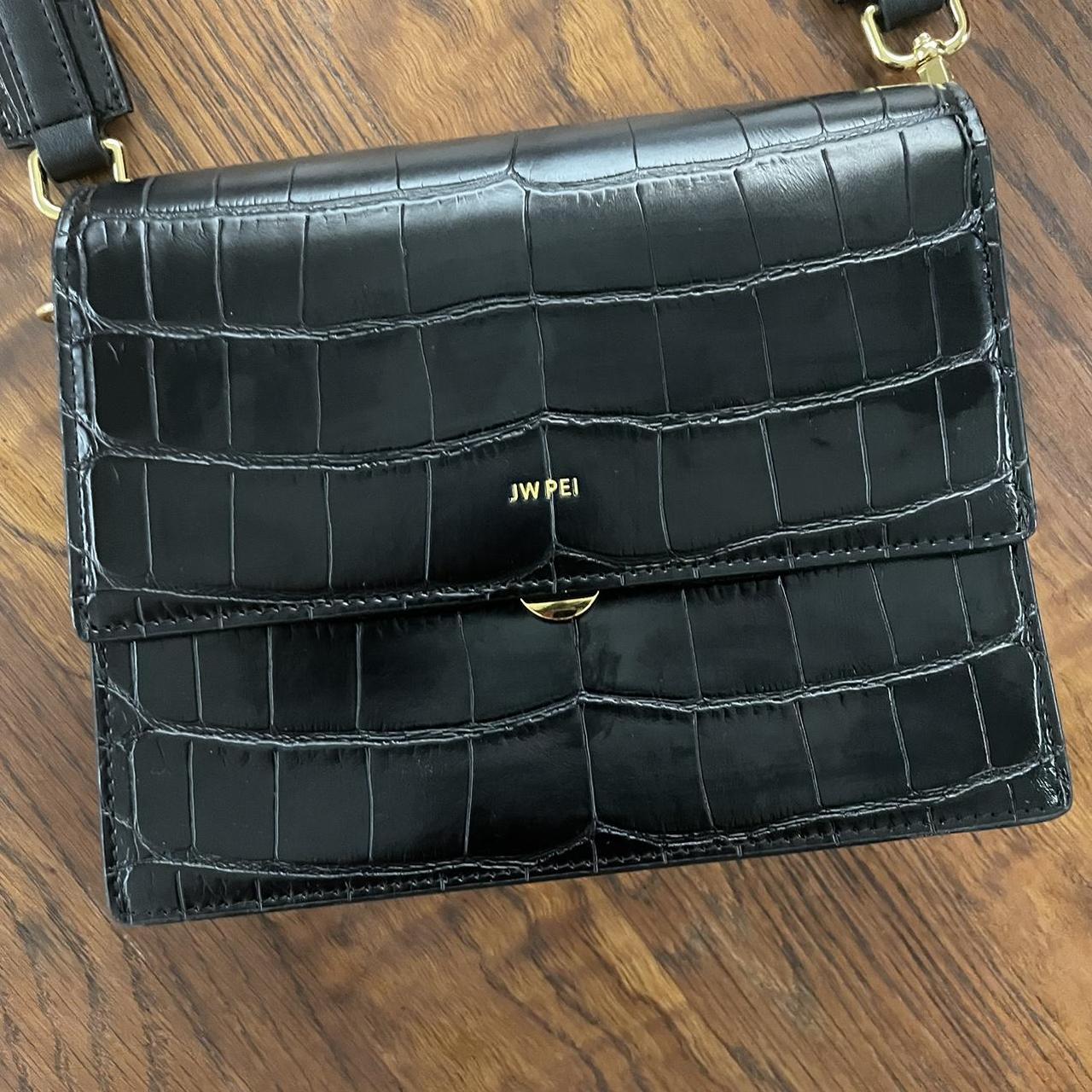 JW PEI MINI FLAP CROSSBODY- BLACK CROC Gold - Depop