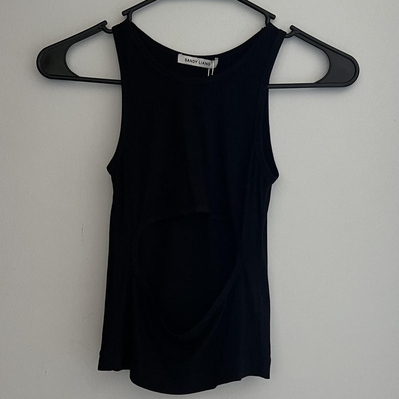 Sandy Liang Black Riblet Tank in size XXS no longer... - Depop