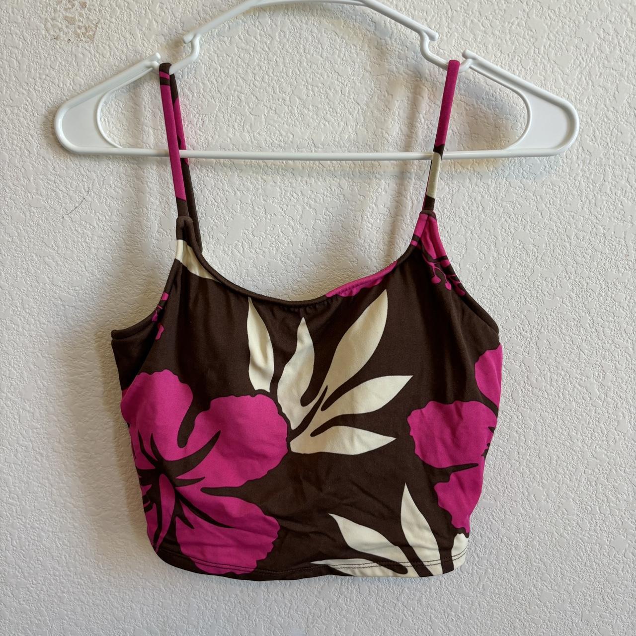 Island soul brown and pink awaiian print tankini Depop