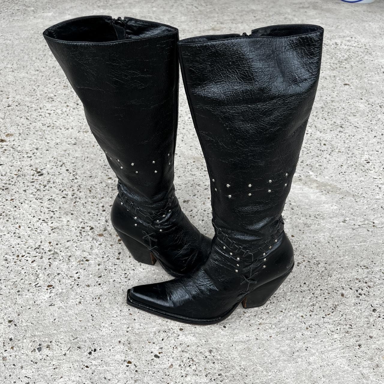 Black boots silver studs best sale