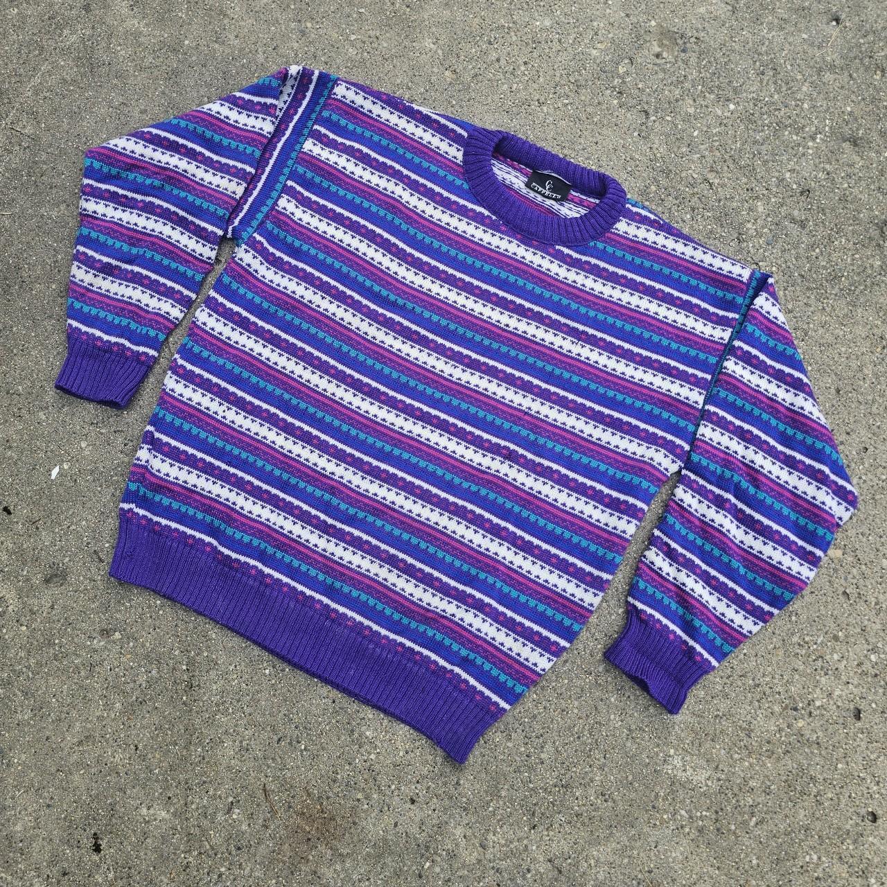 Vintage 80s Striped Wool Ski Sweater Free Depop