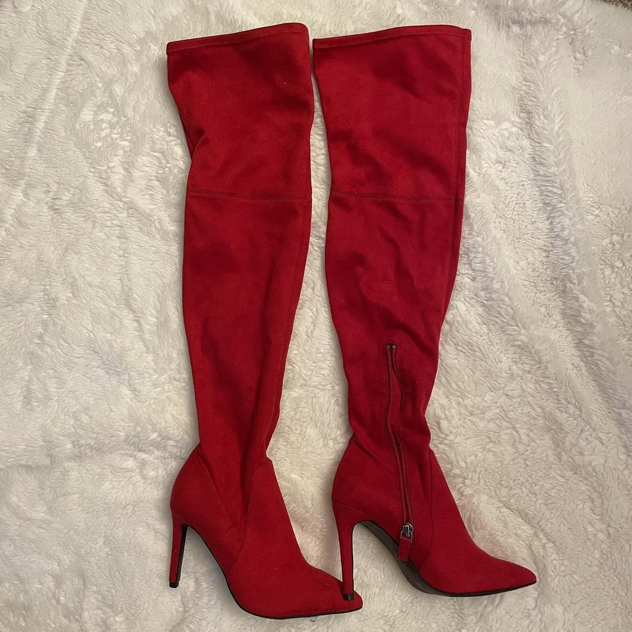 Red suede deals thigh high boots