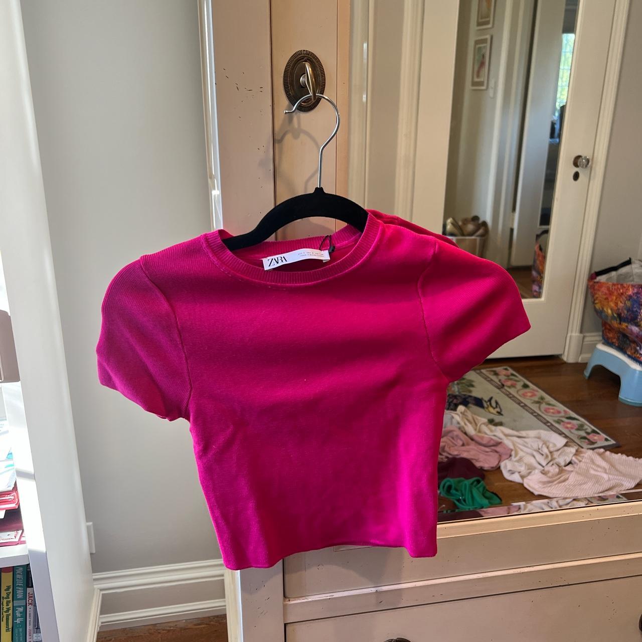 Zara Hot Pink Baby Tee zara babytee Depop