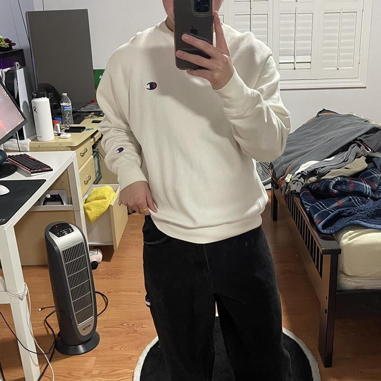 Champion Men's White Jumper | Depop