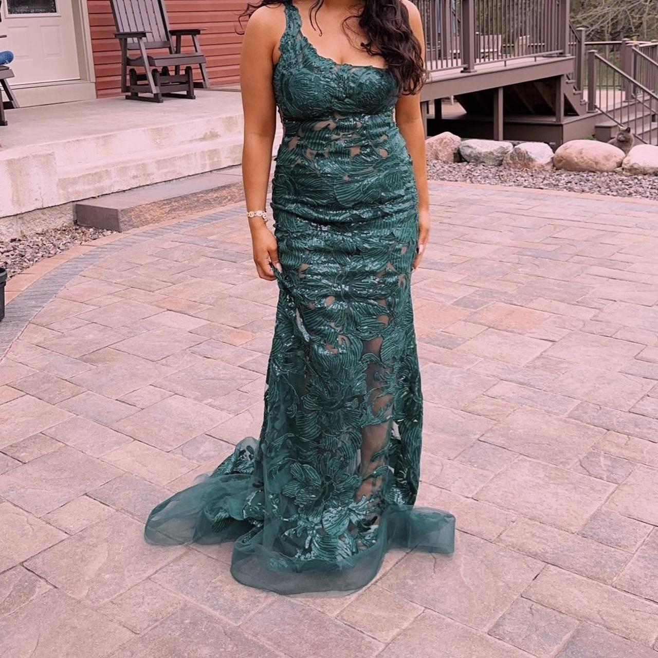 One shoulder Green Jovani prom dress size can Depop