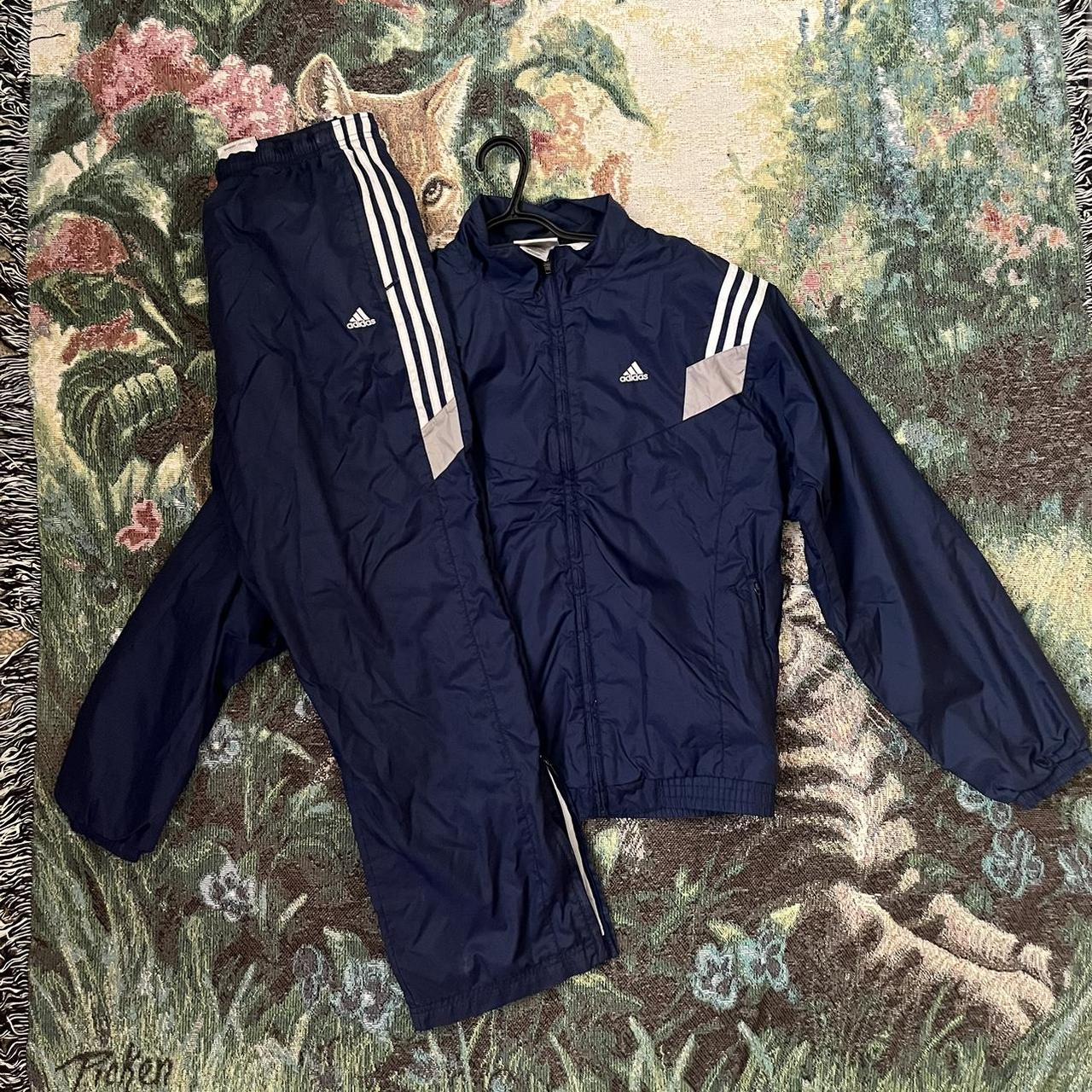 Navy blue adidas set | Sz M | sweats are torn inside... - Depop