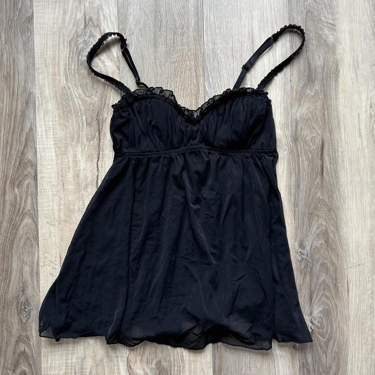 vintage early 2000s black sheer lingerie top size... - Depop