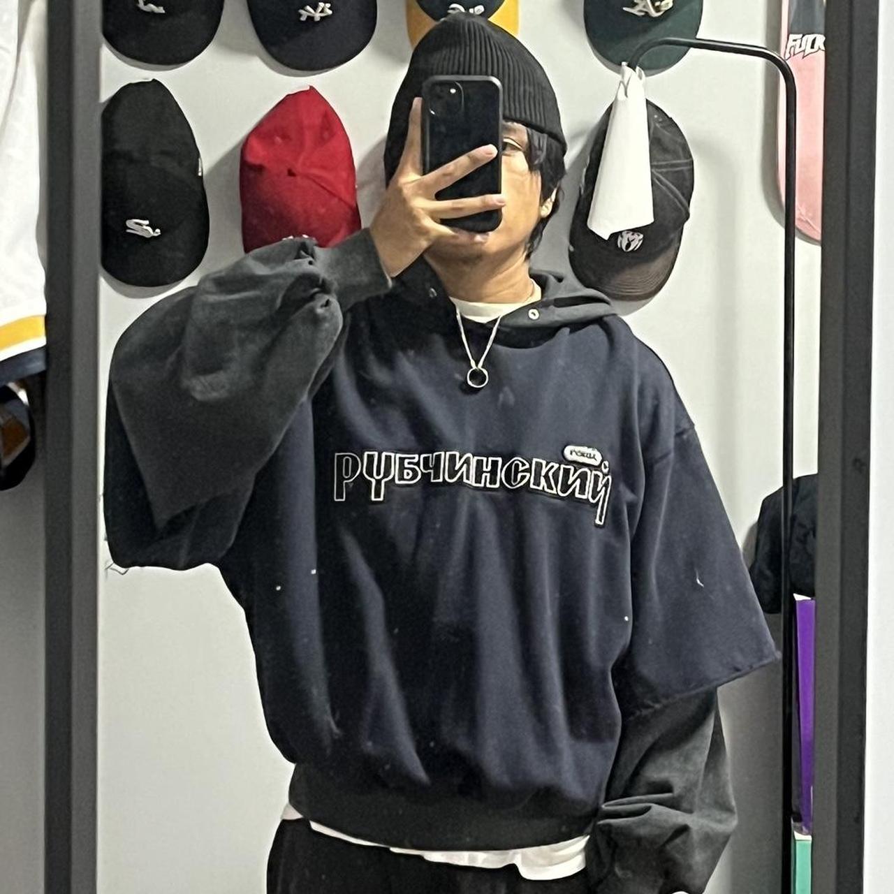 gosha rubchinskiy oversized navy blue layered hoodie