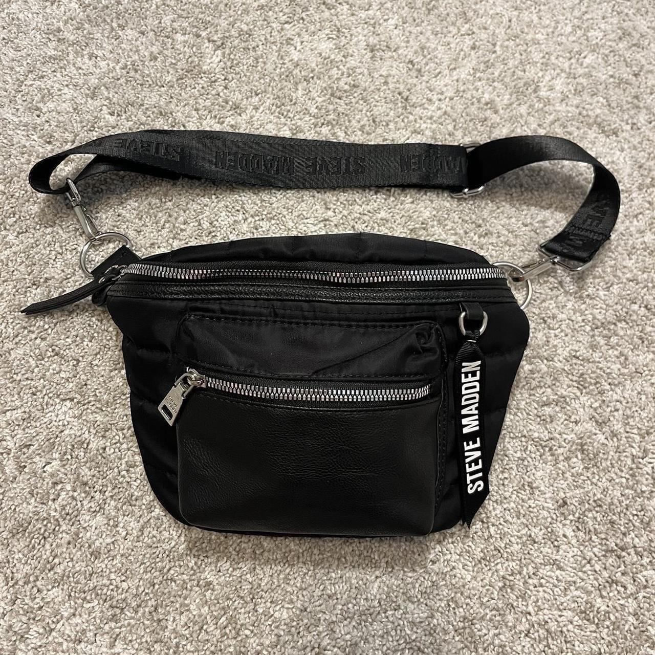 steve madden fanny pack black and silver with no - Depop