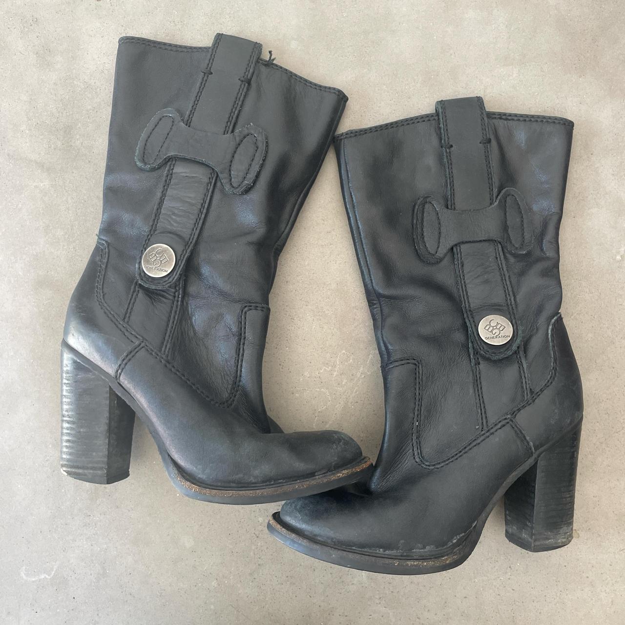 Black boots Black leather cowgirl boots with. Depop