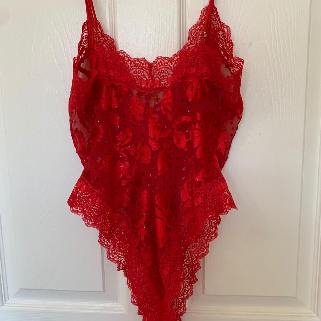 vintage Victoria's Secret bodysuit red lace... Depop