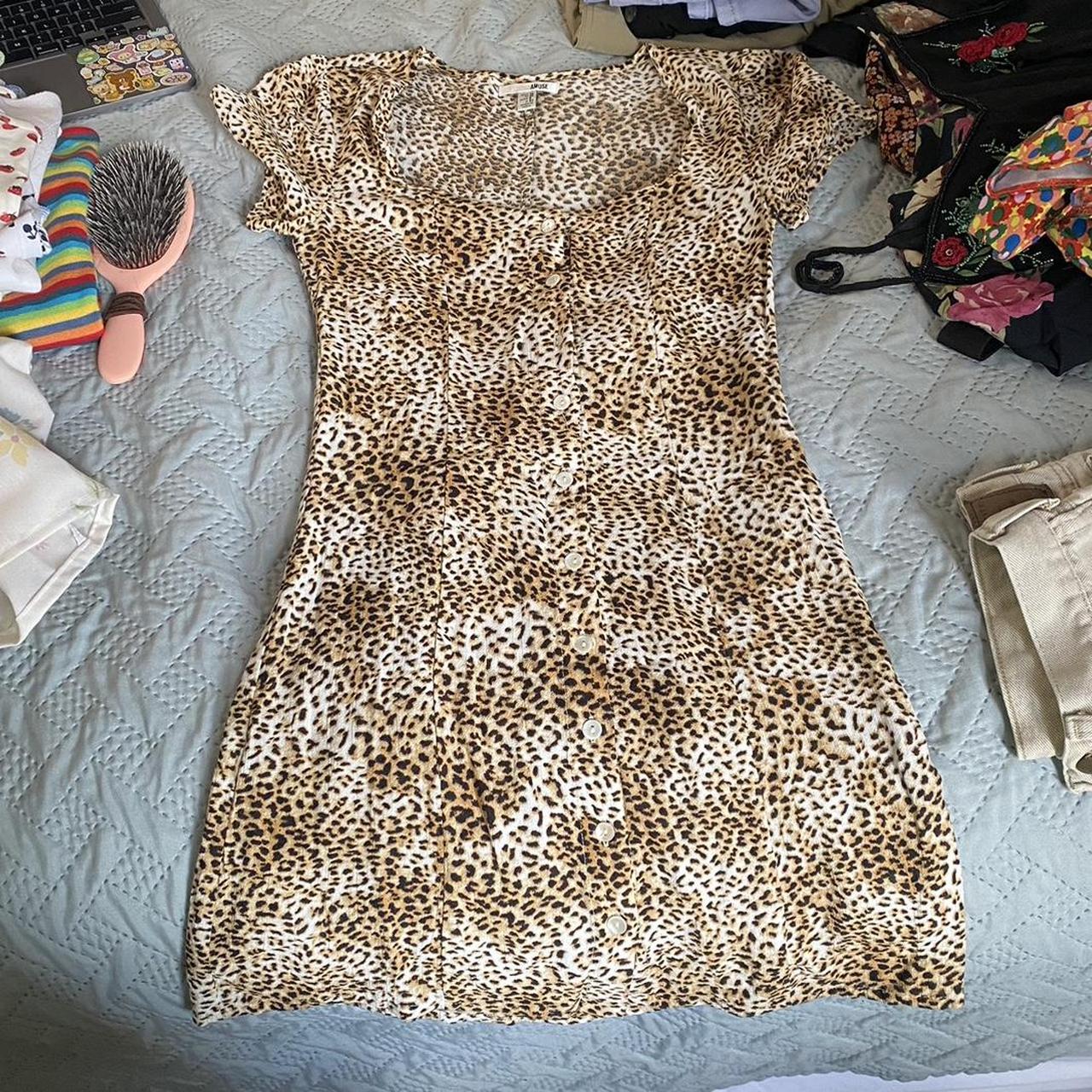 Leopard/ cheetah print mini dress, square neck with... - Depop