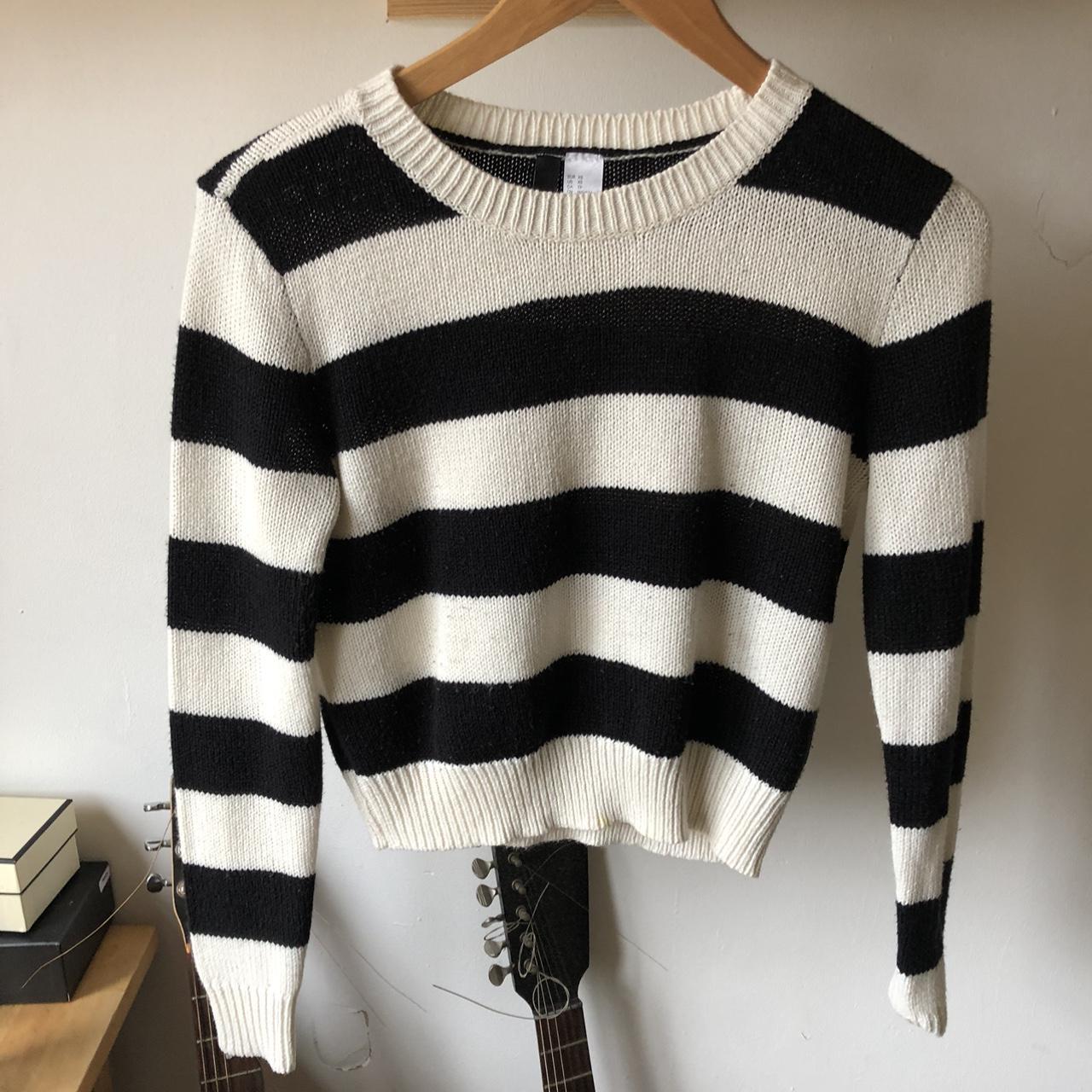 Black and white striped H&M jumper Good condition... - Depop