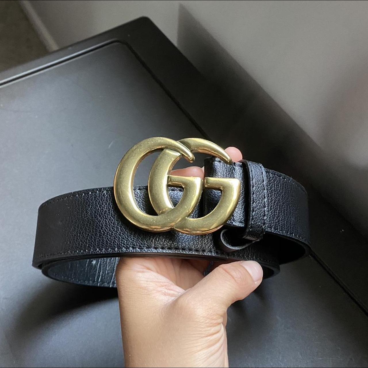 Gucci Women's Black and Gold Belt | Depop