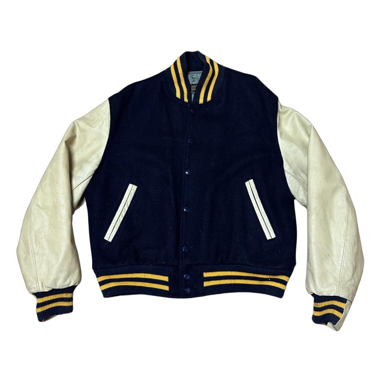 vintage eddie bauer men’s varsity style jacket with... - Depop