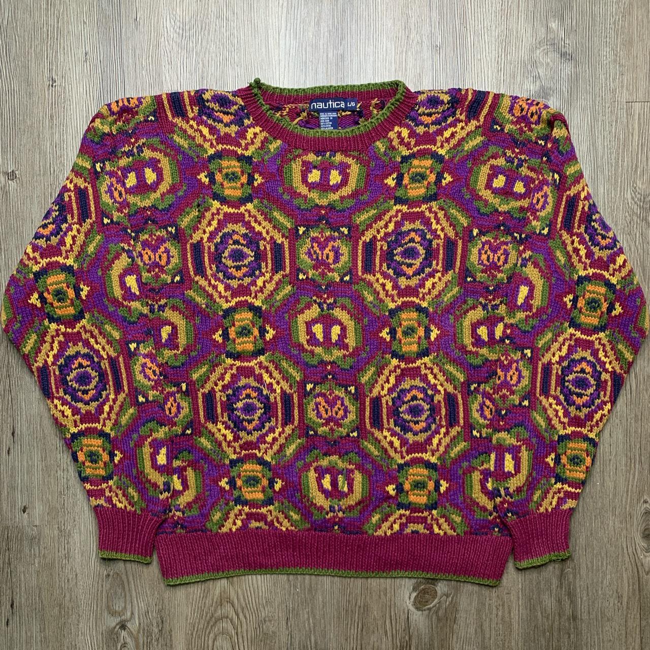 vintage-nautica-aztec-western-print-knit-sweater-depop