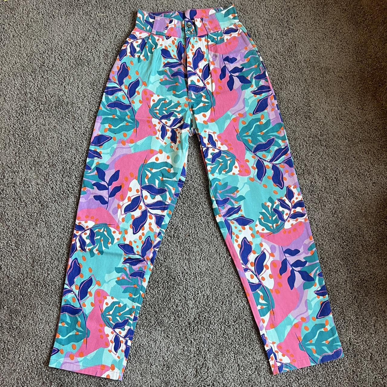 Lucy and Yak Women's Blue and Pink Trousers | Depop