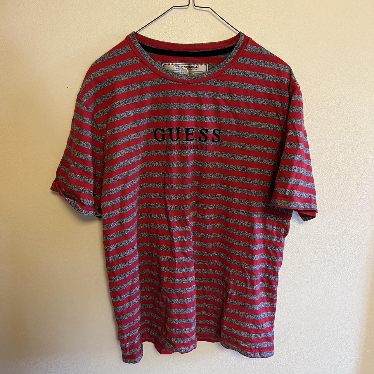 Guess red striped t hot sale shirt