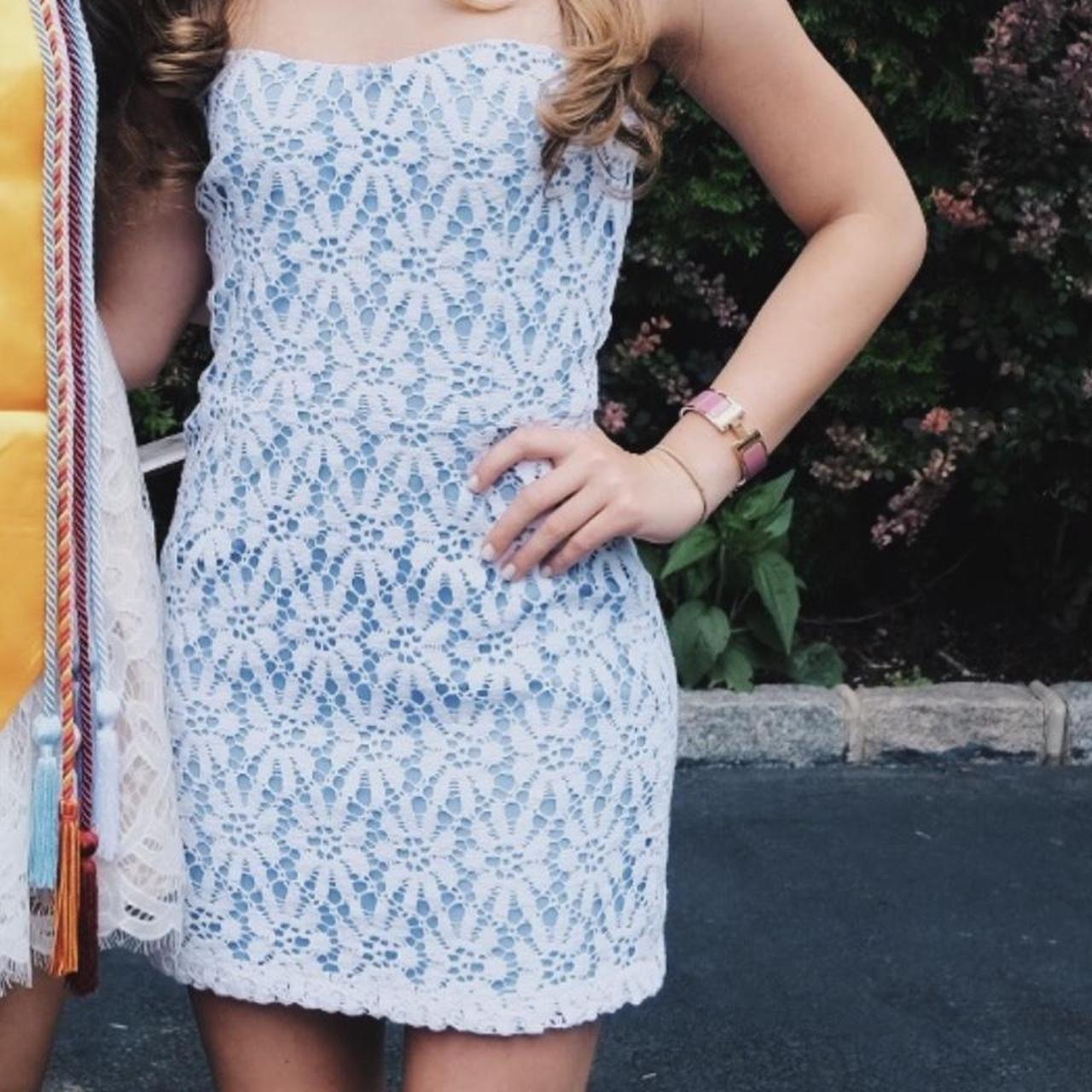 Lace mini dress: white lace with blue inner Depop