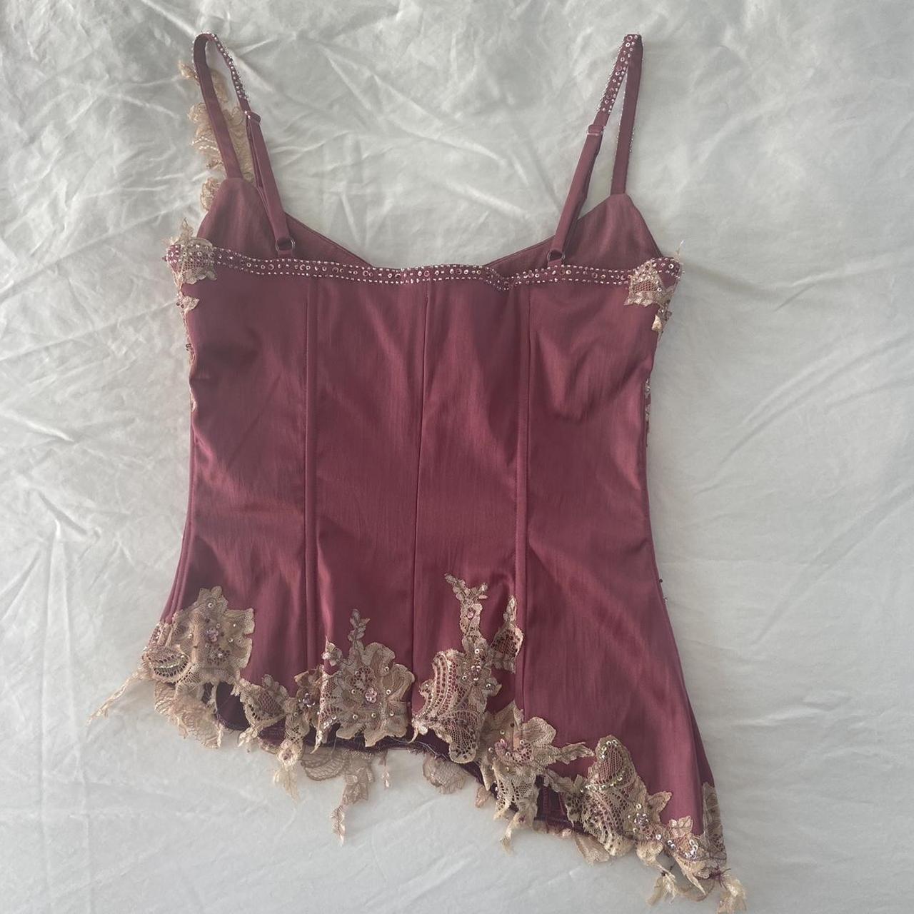 Vintage Mandalay magenta pink corset tank with lace... - Depop