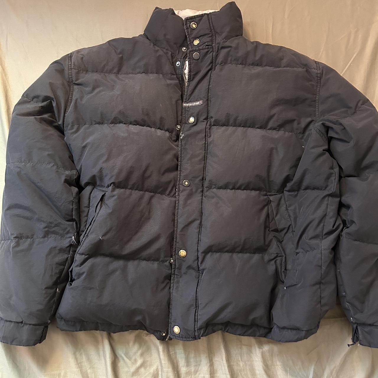 oversized vintage nautica navy blue down puffer... - Depop