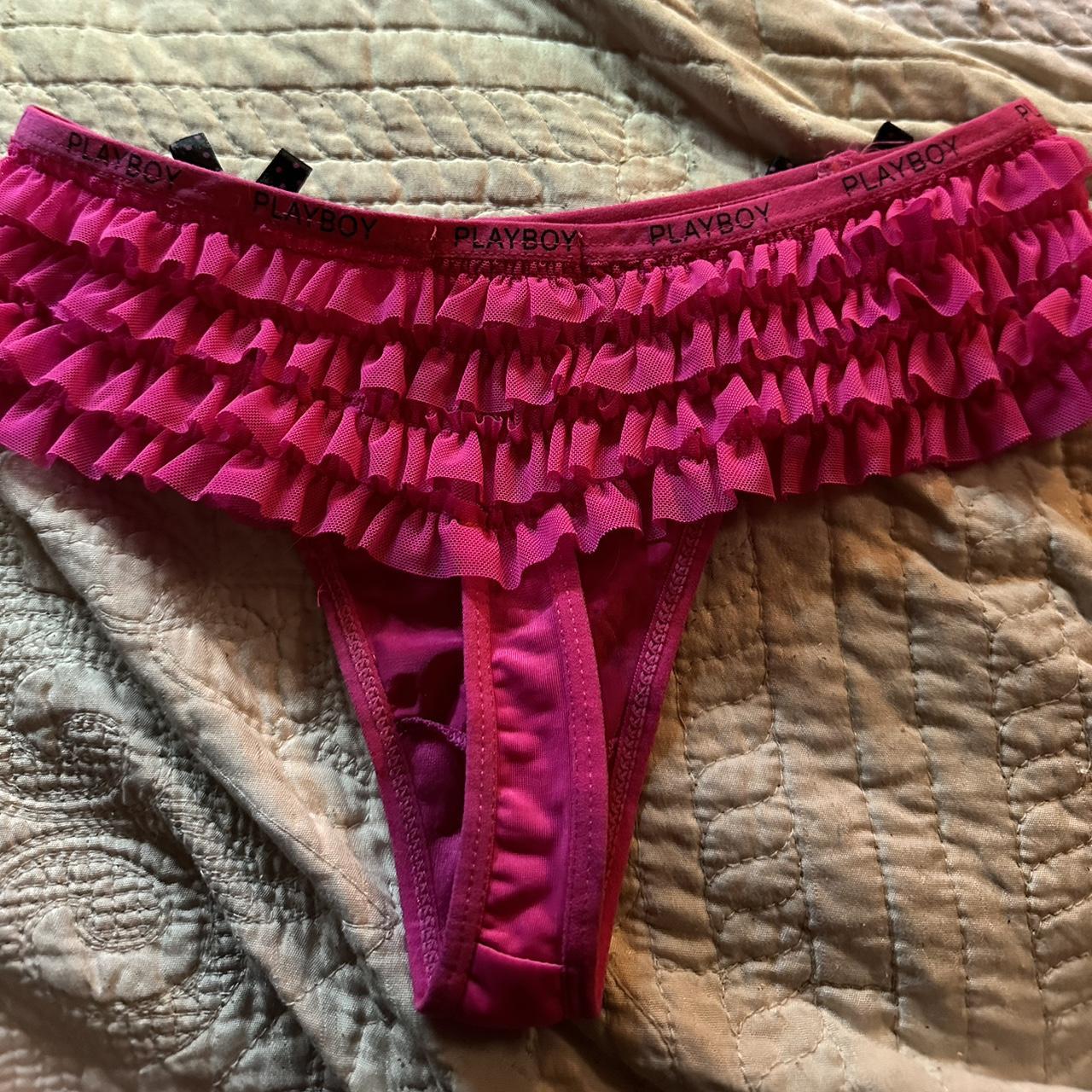 rhinestone playboy panties, no stains or marks,… - Depop