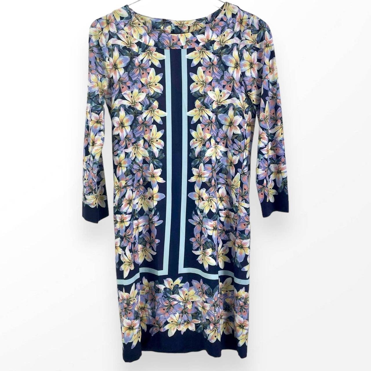 BCBGMAXAZRIA Blue Yellow Floral Long Sleeve Midi