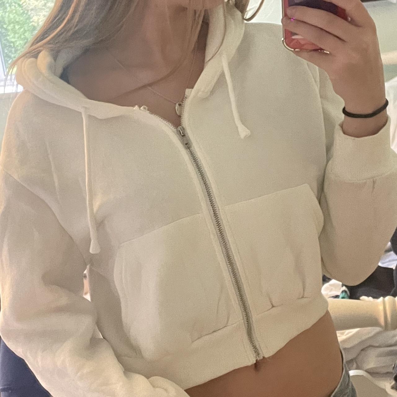White cropped zip-up hoodie - Depop