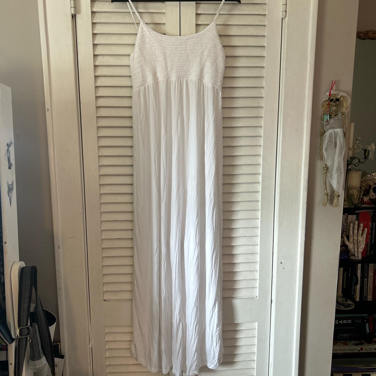 Calvin Klein White Maxi Dress Faux Crochet/Knit Top... - Depop