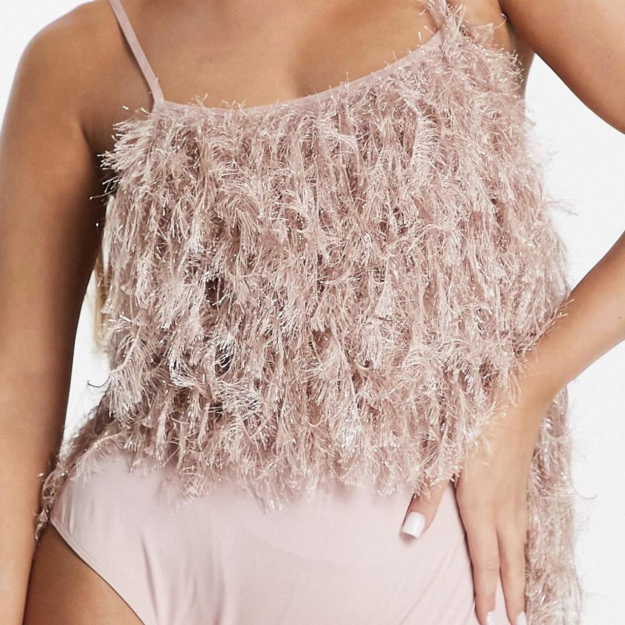 ASOS LUXE faux feather low back cami body in