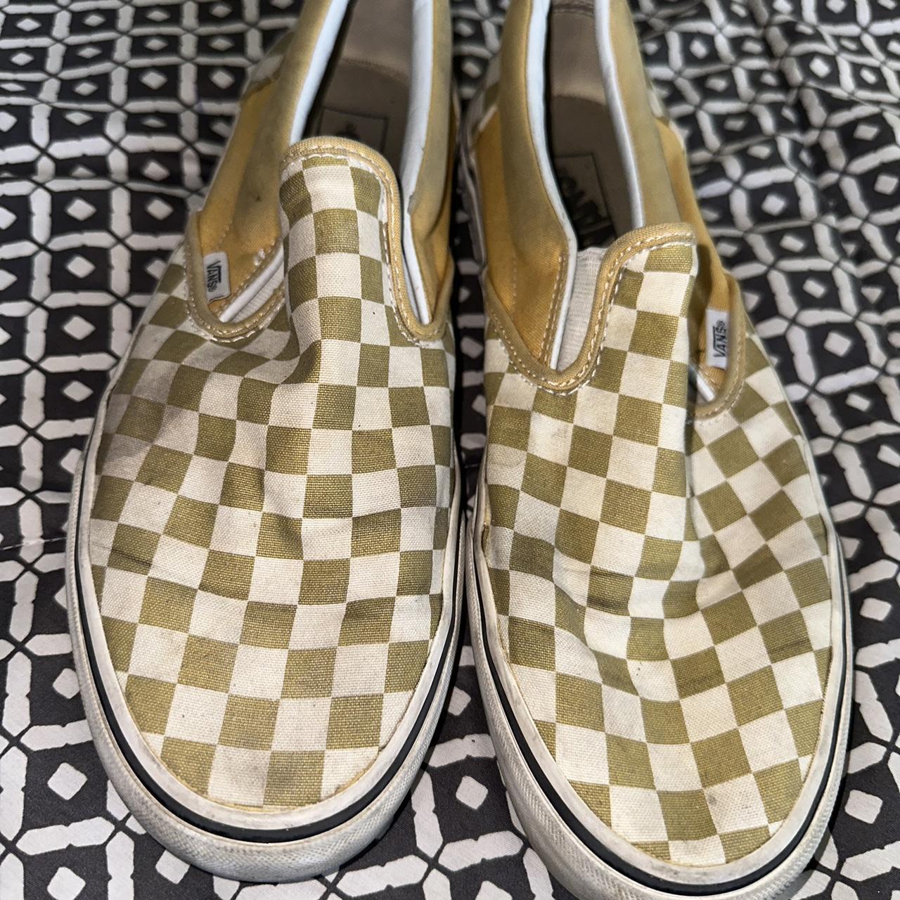 Yellow Checkerboard Vans - Depop