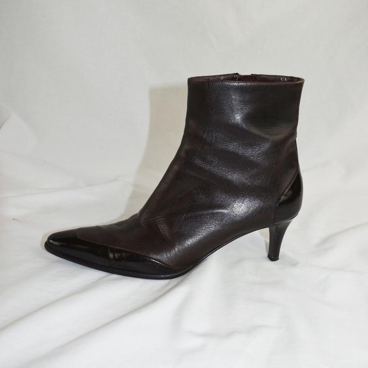 chic y2K espresso leather ankle boots with patent... - Depop