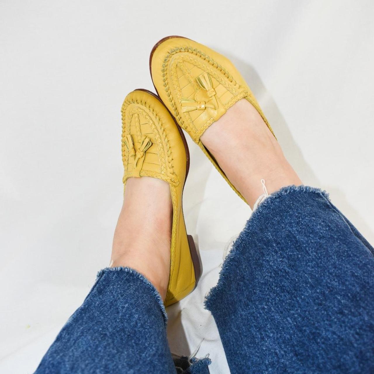 cute yellow leather moccasin style loafers