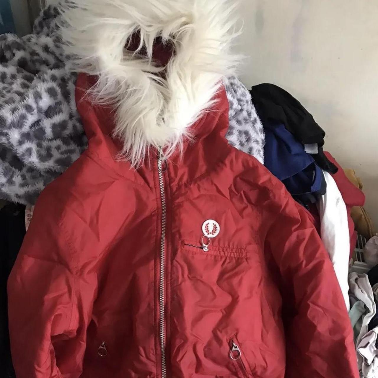 Fred Perry vintage bomber jacket red with white Depop