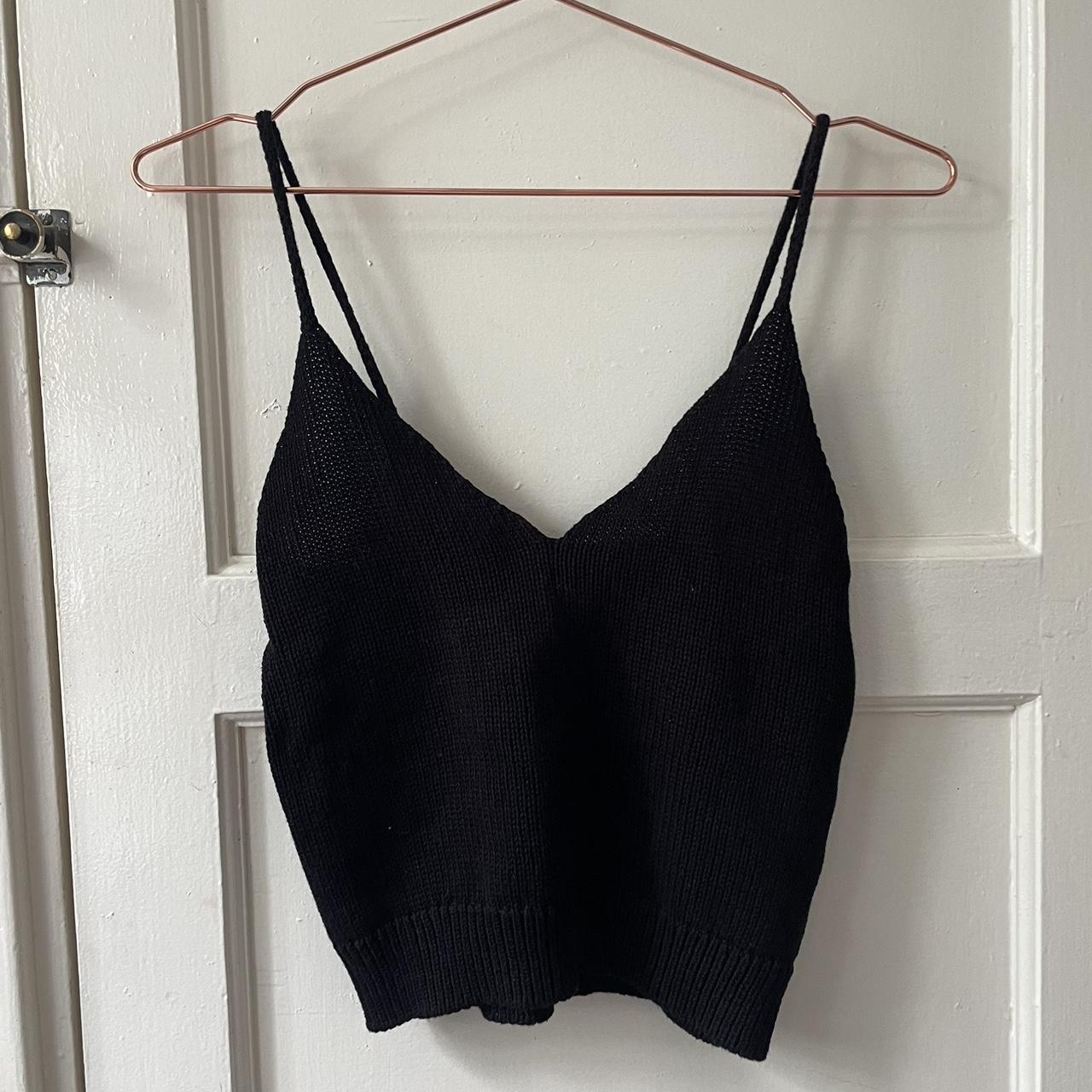 Brandy Melville V-neck Tank crochet black tank from... - Depop