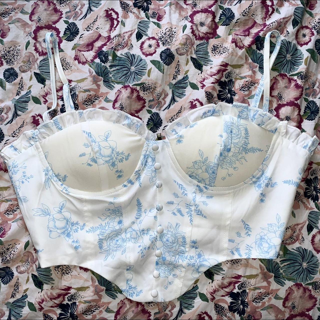 Cider Women's White and Blue Corset Depop