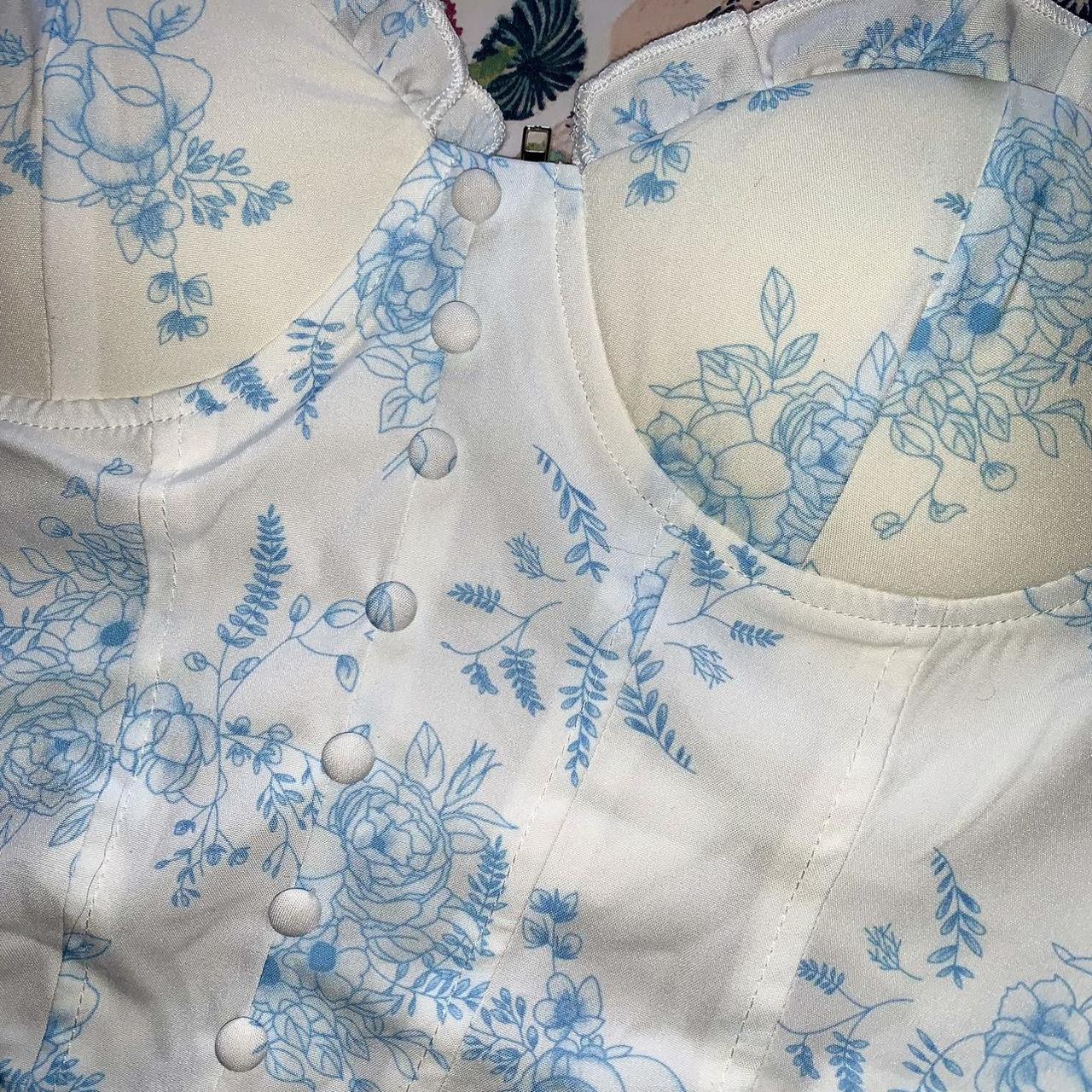 Cider Women's White and Blue Corset Depop