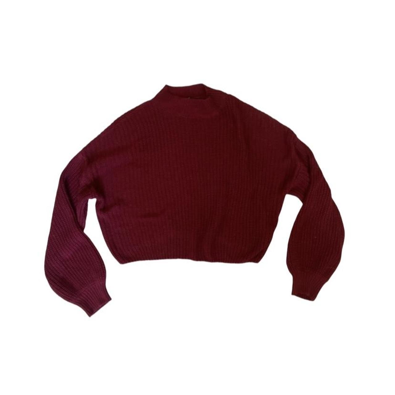 Cozy maroon chunky knit cropped oversized sweater Depop