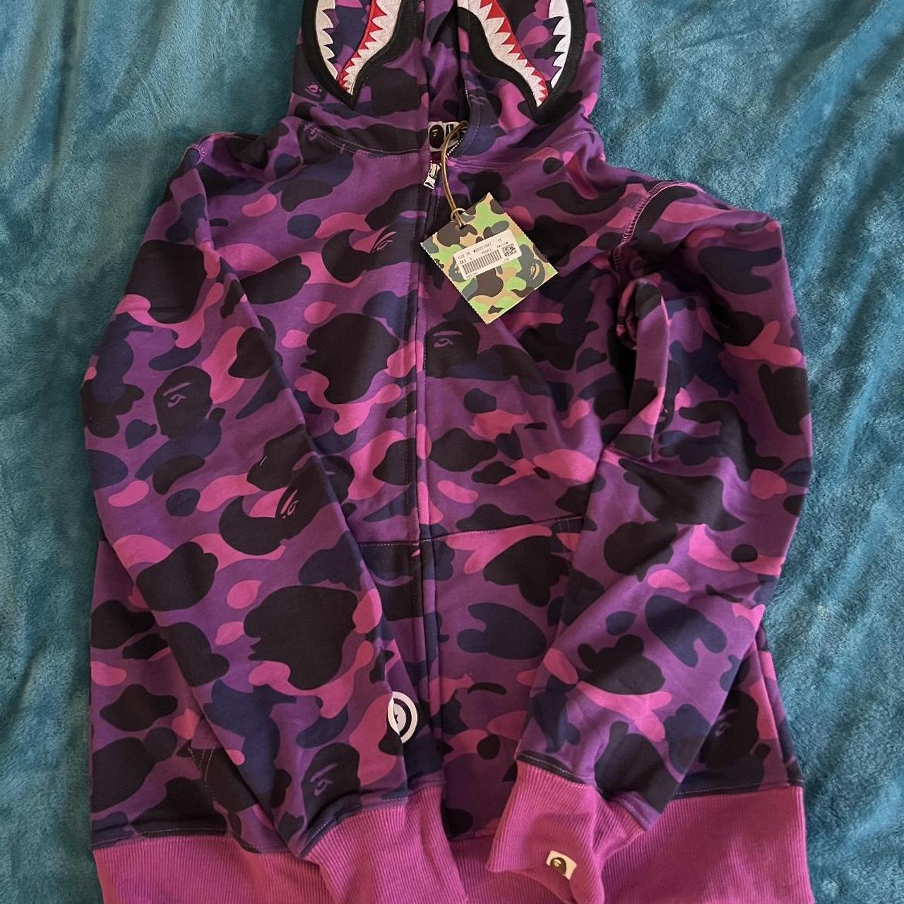 Purple bape hoodie zip up Authentic Brand new With... - Depop