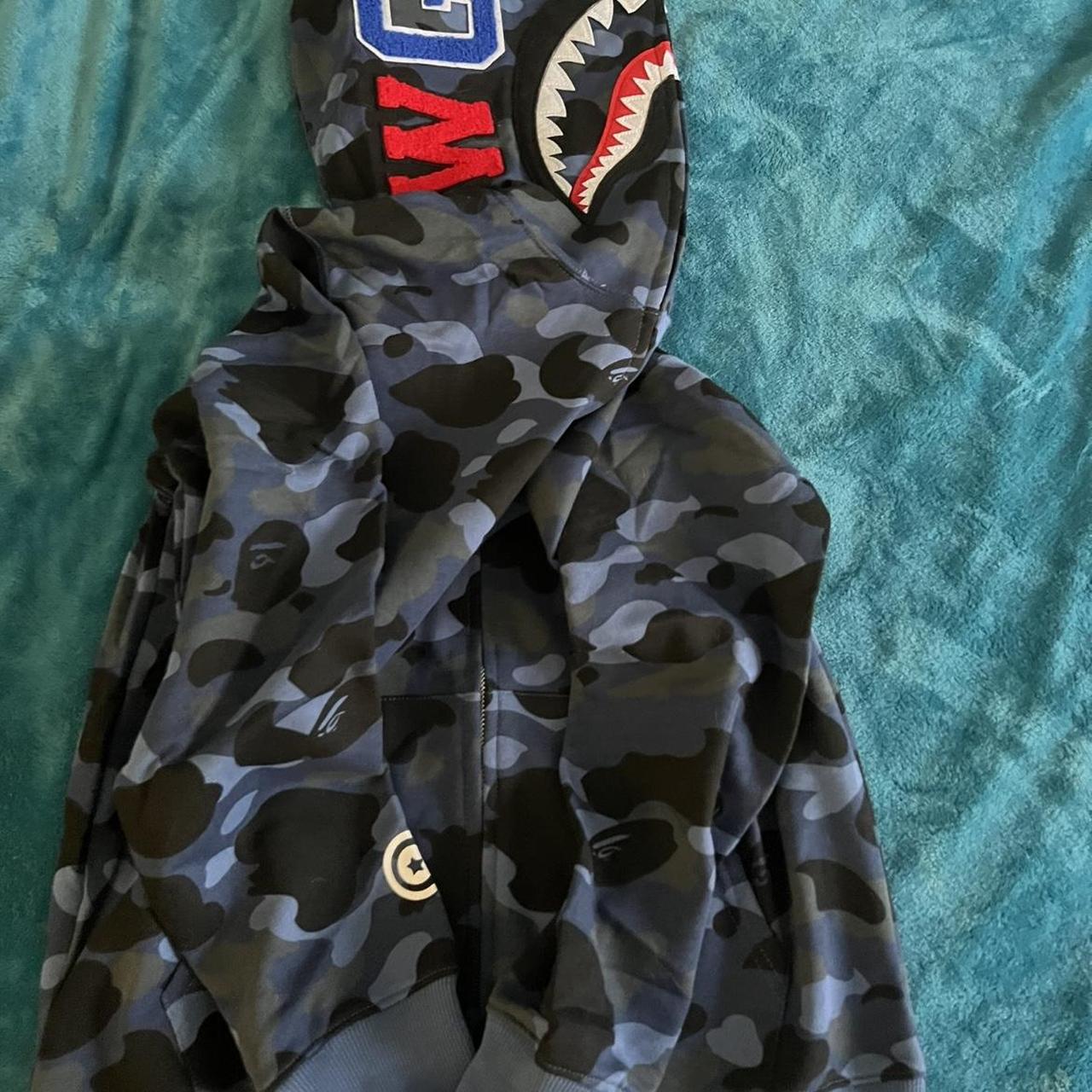 Blue bape hoodie zip up shark 2022 Brand new never... - Depop