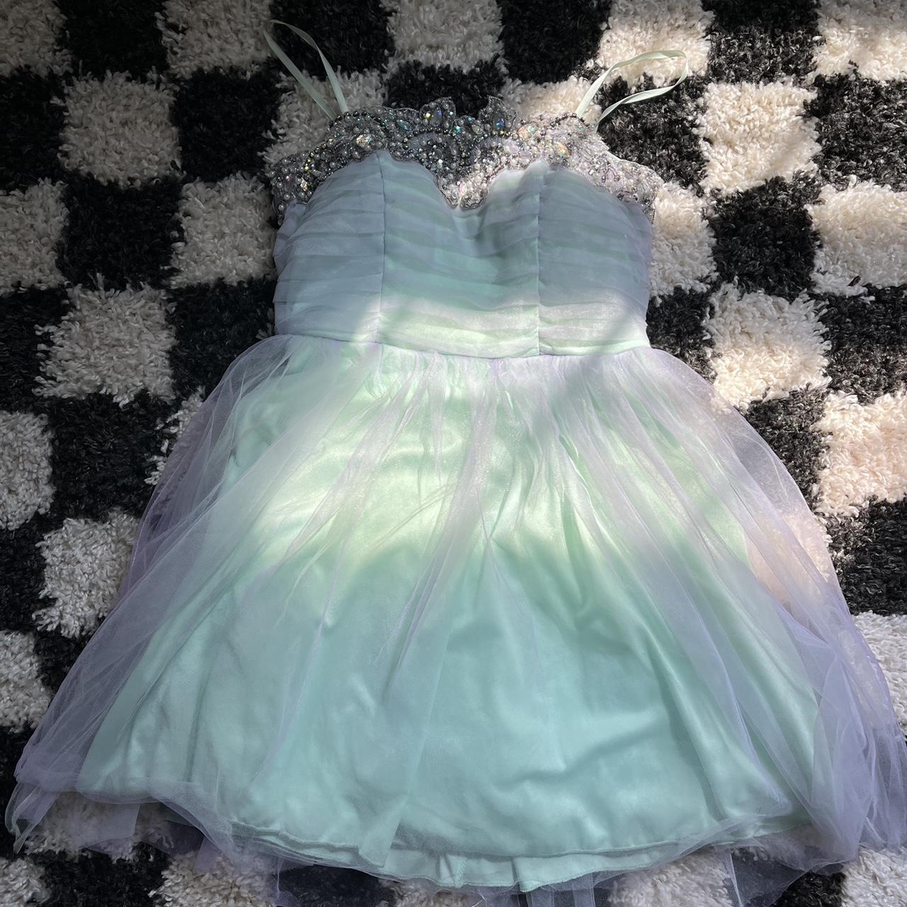 mint green and purple formal dress gem neckline... Depop