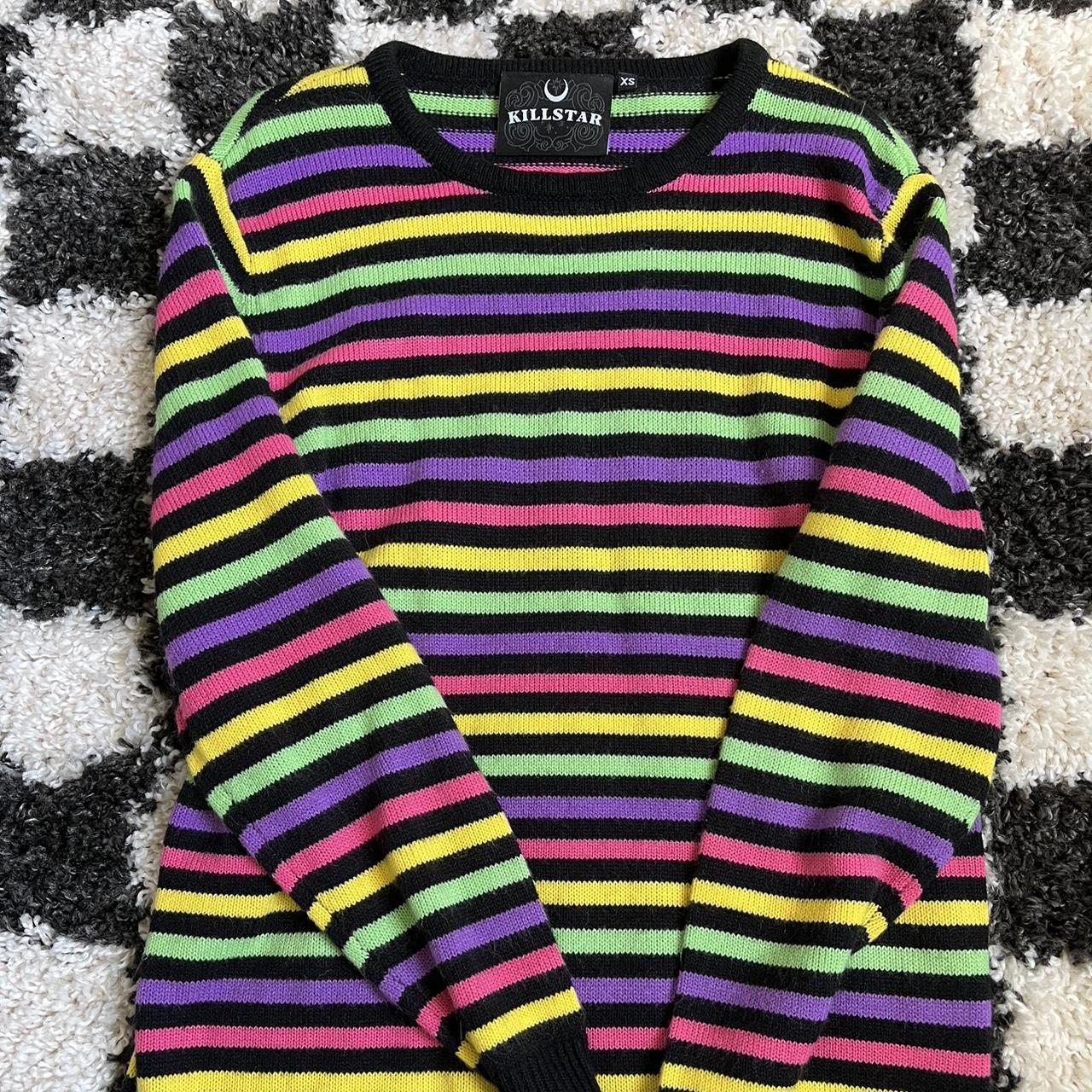 killstar rainbow striped sweater black sweater... - Depop