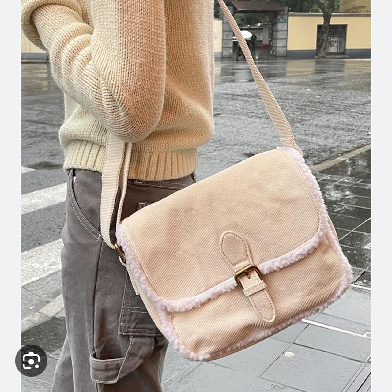 Brandy Melville cream corduroy messenger bag with... Depop