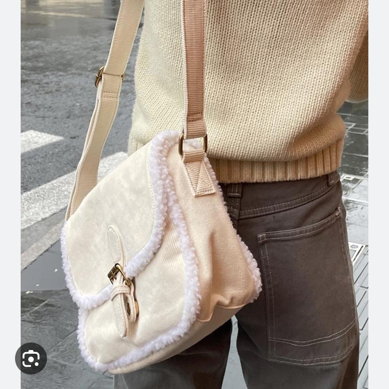 Brandy Melville cream corduroy messenger bag with... Depop