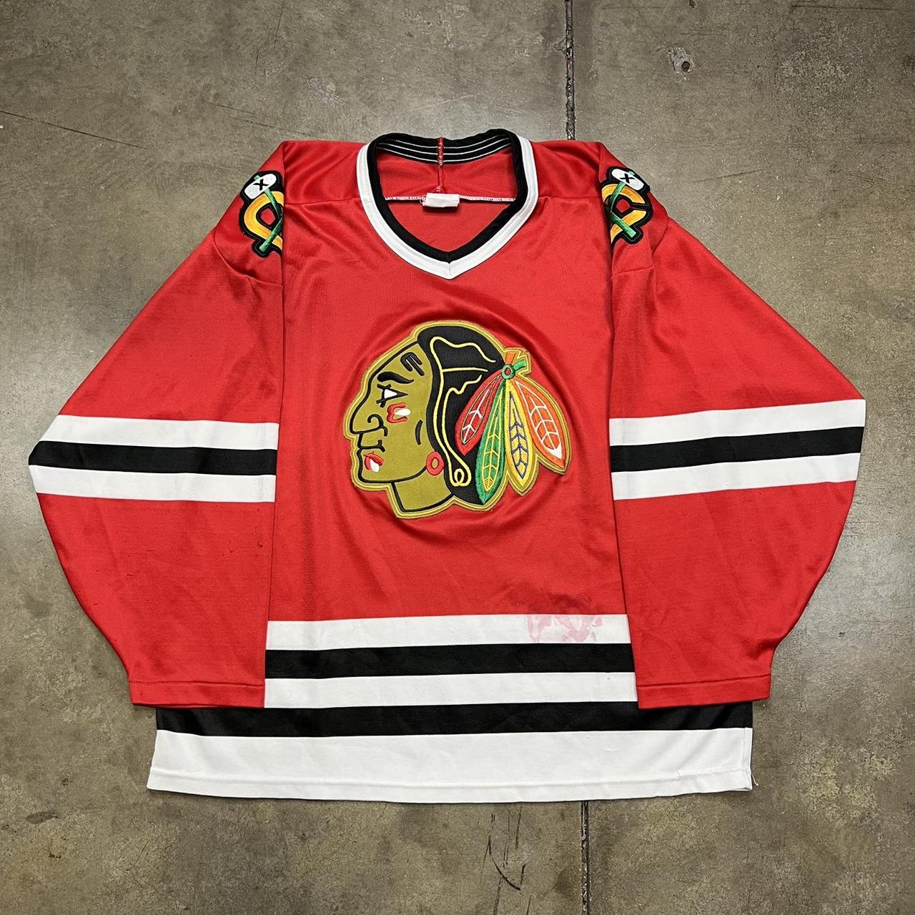 Vintage CCM Chicago Blackhawks hockey jersey in red. - Depop