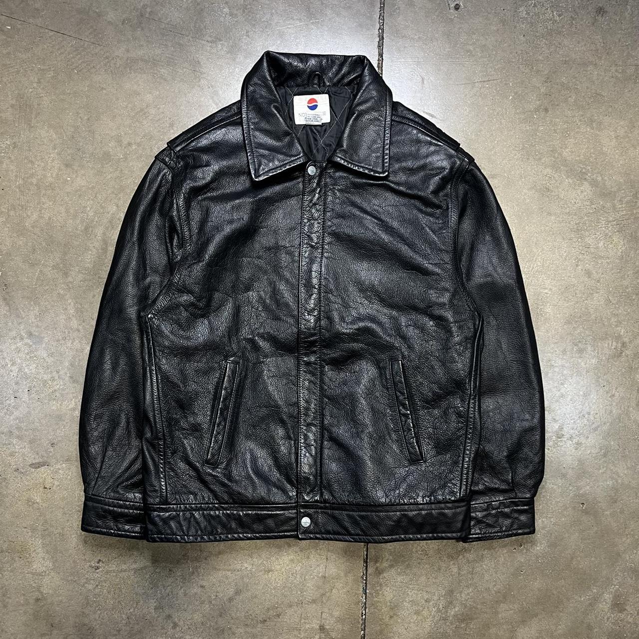 Vintage Black Leather Jacket Pepsi Cola Black. Depop