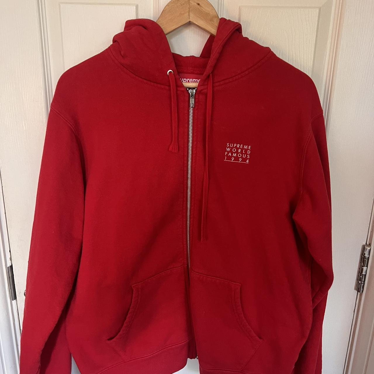 Supreme World Famous Zip Up Hooded Sweatshirt, Red,...