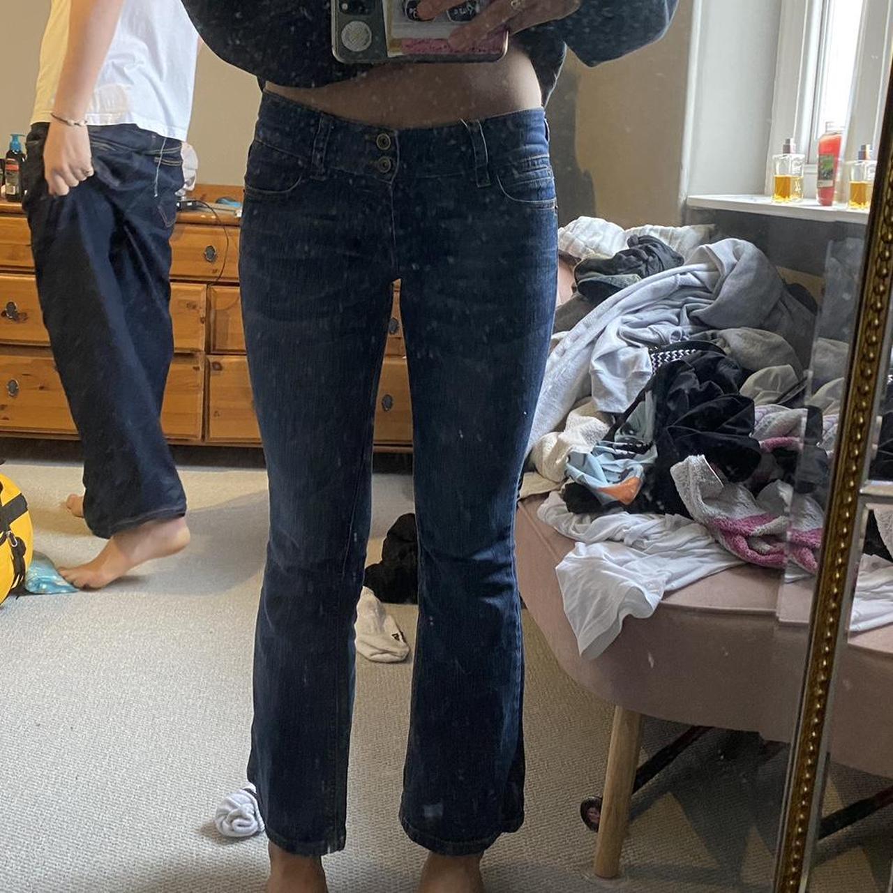 Miss selfridge low waisted flared jeans say size... Depop